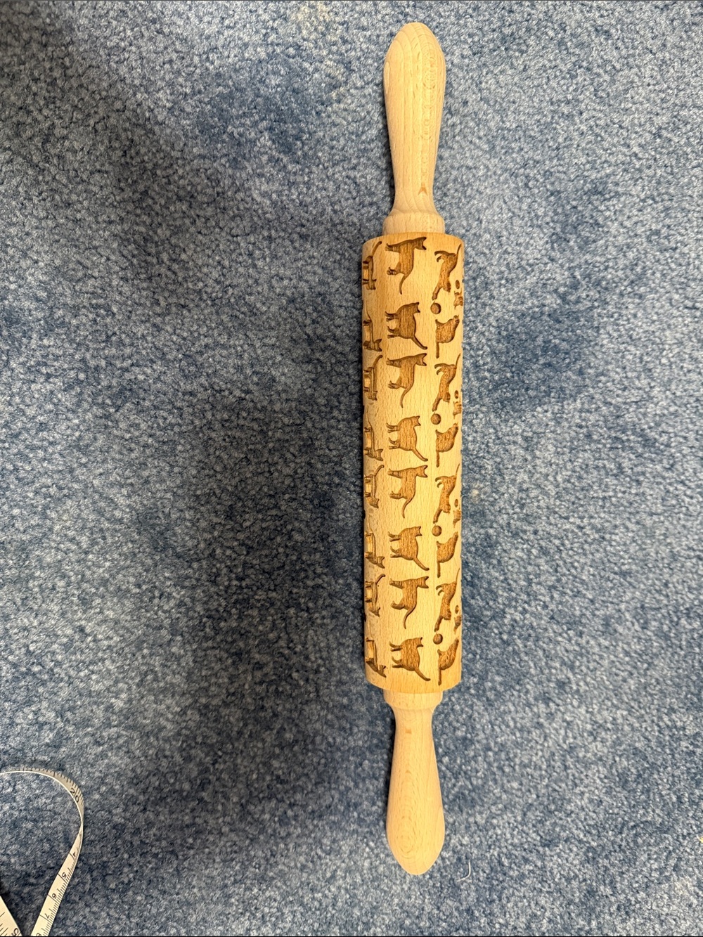 Source Unknown Embossed Wooden Rolling Pin with Cat Pattern - Light Wood 15”